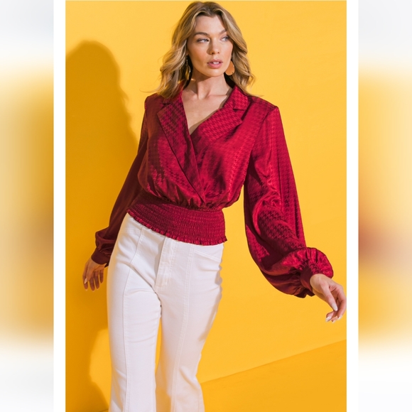 I think I'm falling in love red jacquard satin top - Picture 2 of 5